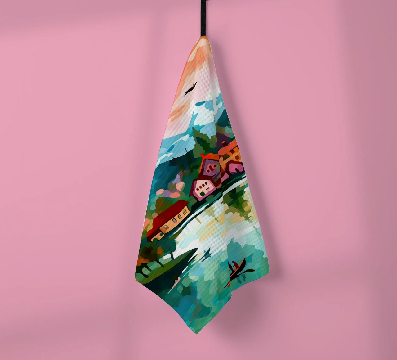 Schweiz, Interlaken, Seekabine Reisekunst Geschirrtuch von Peaches Art Prints