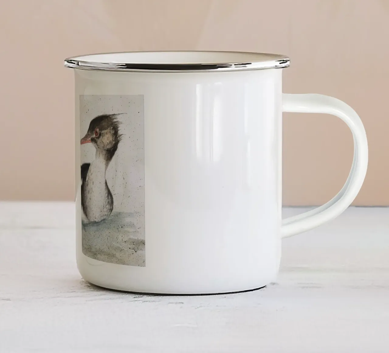 Maschio di Merganser "Mergus serrator tazza in smalto da Barbara Buderath Illustrationen