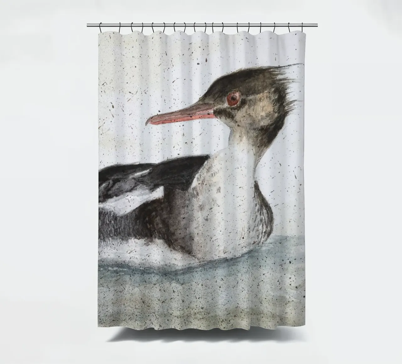 Merganser male "Mergus serrator" shower curtain by Barbara Buderath Illustrationen