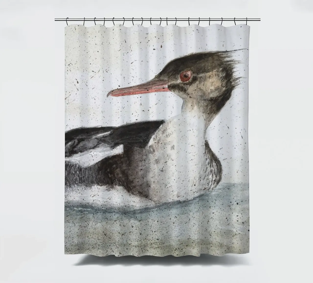 Merganser male "Mergus serrator" shower curtain by Barbara Buderath Illustrationen