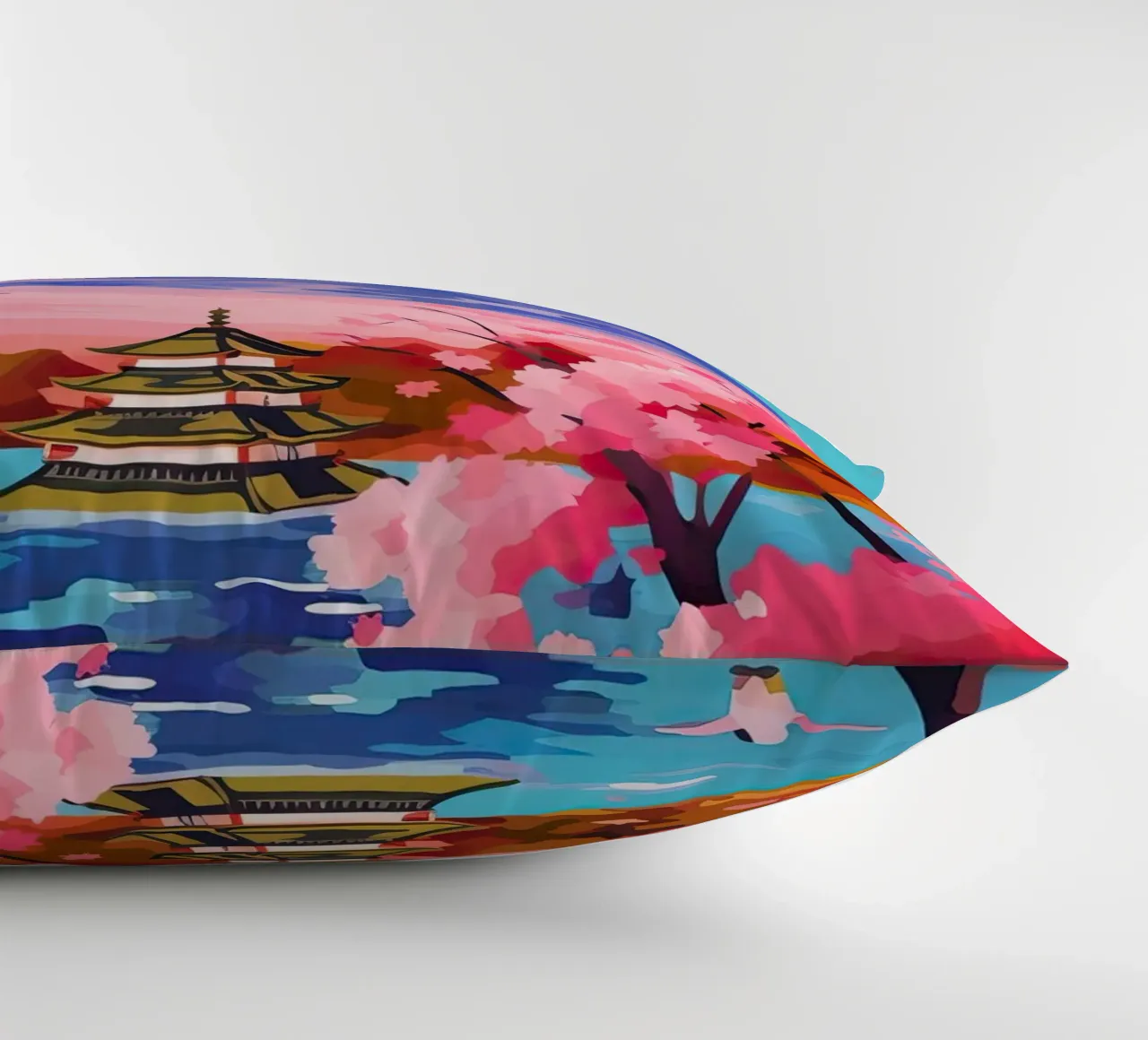 Giappone, Monte Fuji, Ciliegio in fiore, Arte di viaggio cuscino da Peaches Art Prints