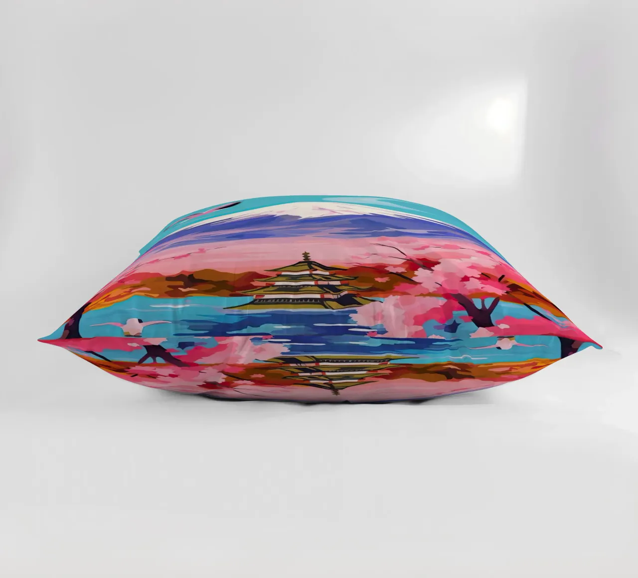 Giappone, Monte Fuji, Ciliegio in fiore, Arte di viaggio cuscino da Peaches Art Prints