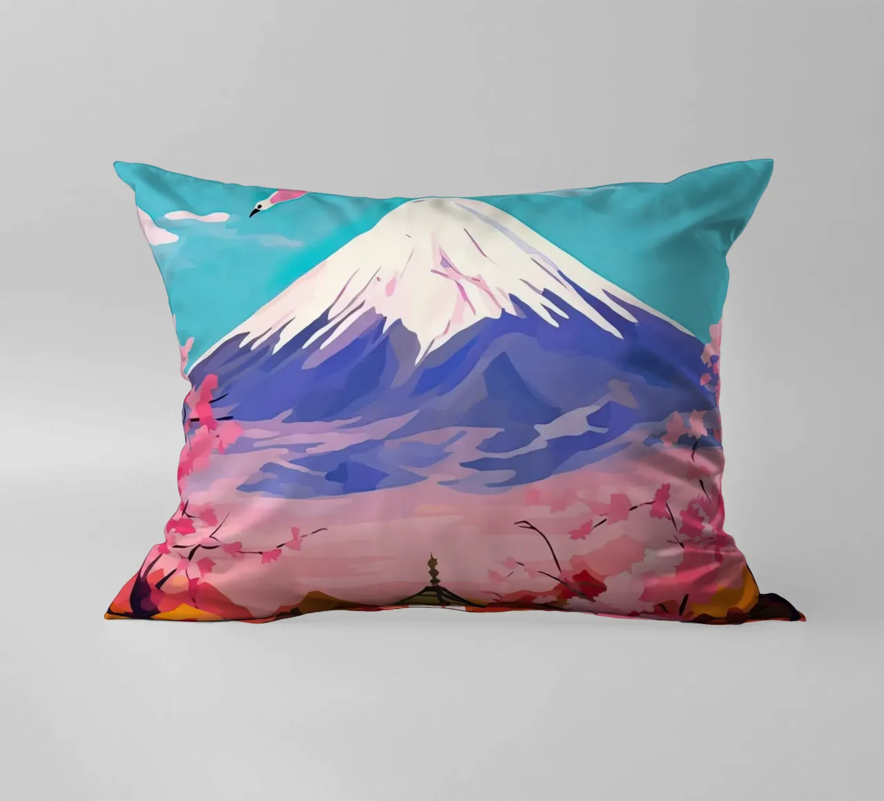 Giappone, Monte Fuji, Ciliegio in fiore, Arte di viaggio cuscino da Peaches Art Prints