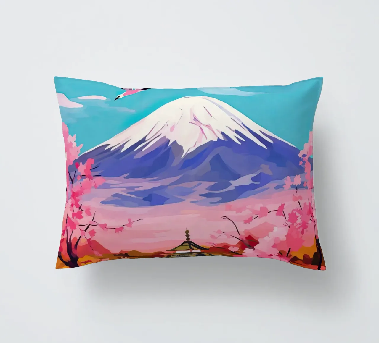 Giappone, Monte Fuji, Ciliegio in fiore, Arte di viaggio cuscino da Peaches Art Prints