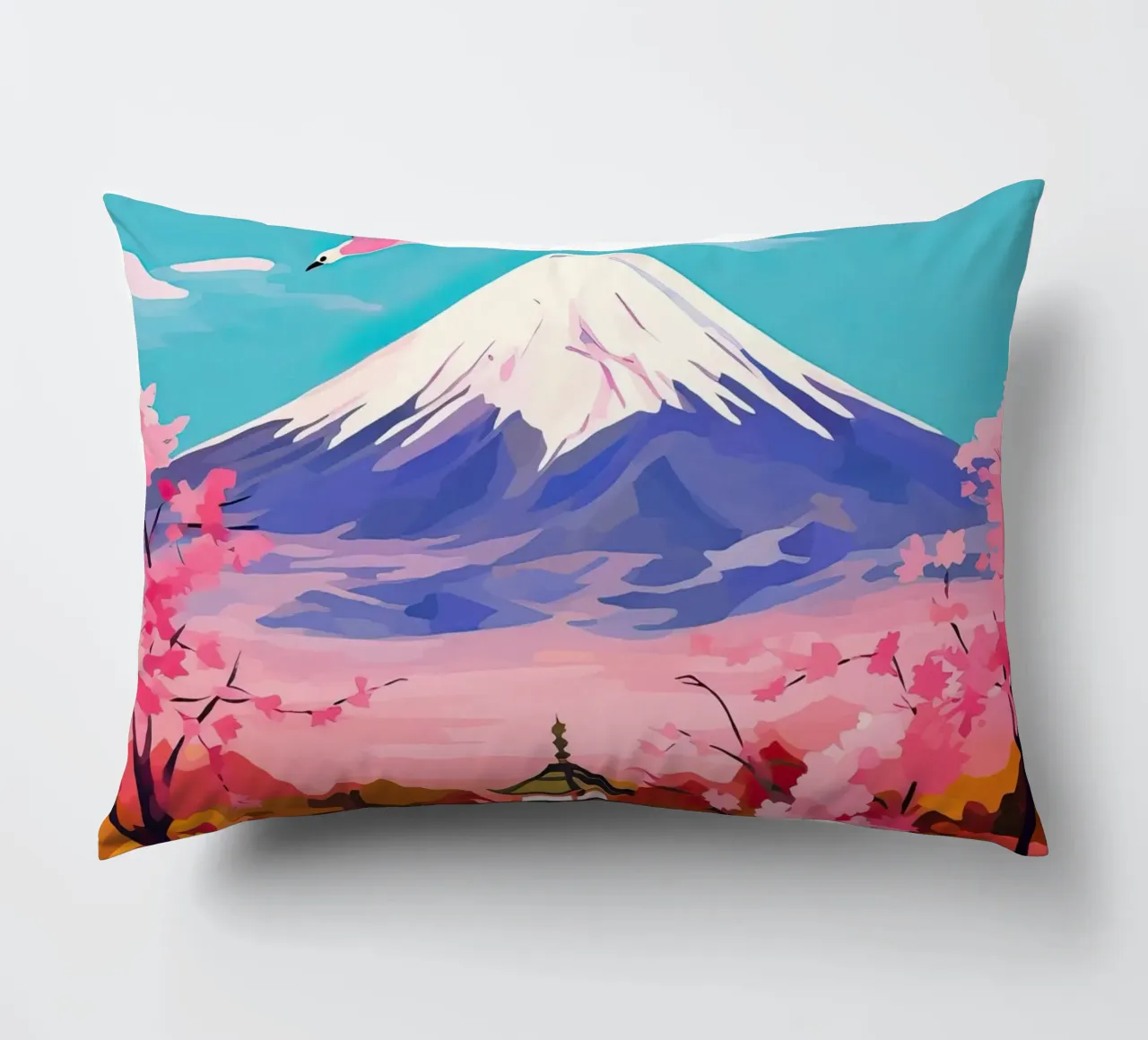 Giappone, Monte Fuji, Ciliegio in fiore, Arte di viaggio cuscino da Peaches Art Prints