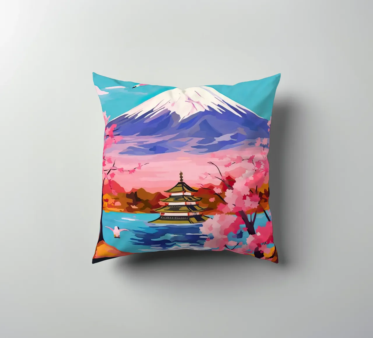 Giappone, Monte Fuji, Ciliegio in fiore, Arte di viaggio cuscino da Peaches Art Prints
