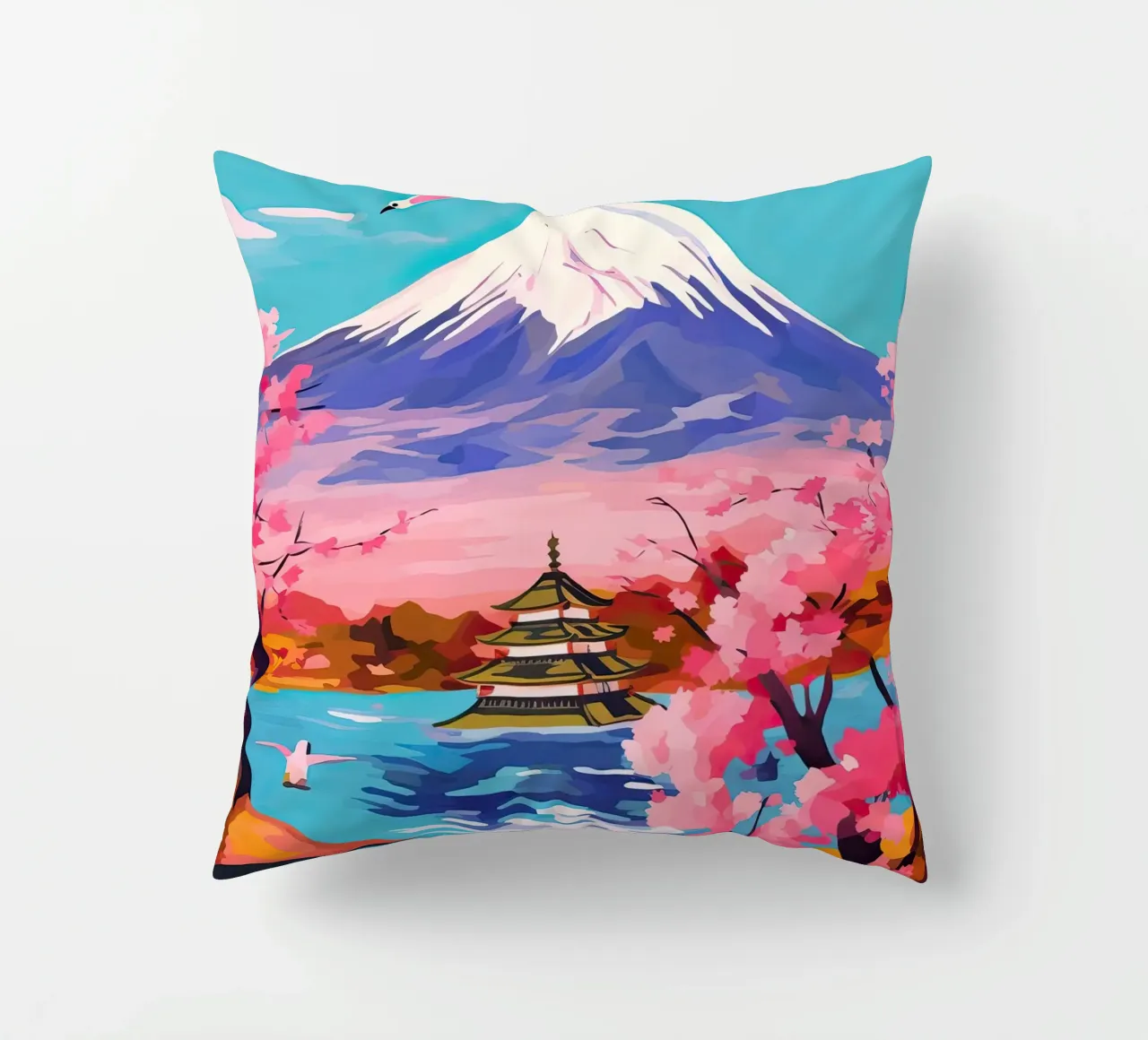 Giappone, Monte Fuji, Ciliegio in fiore, Arte di viaggio cuscino da Peaches Art Prints
