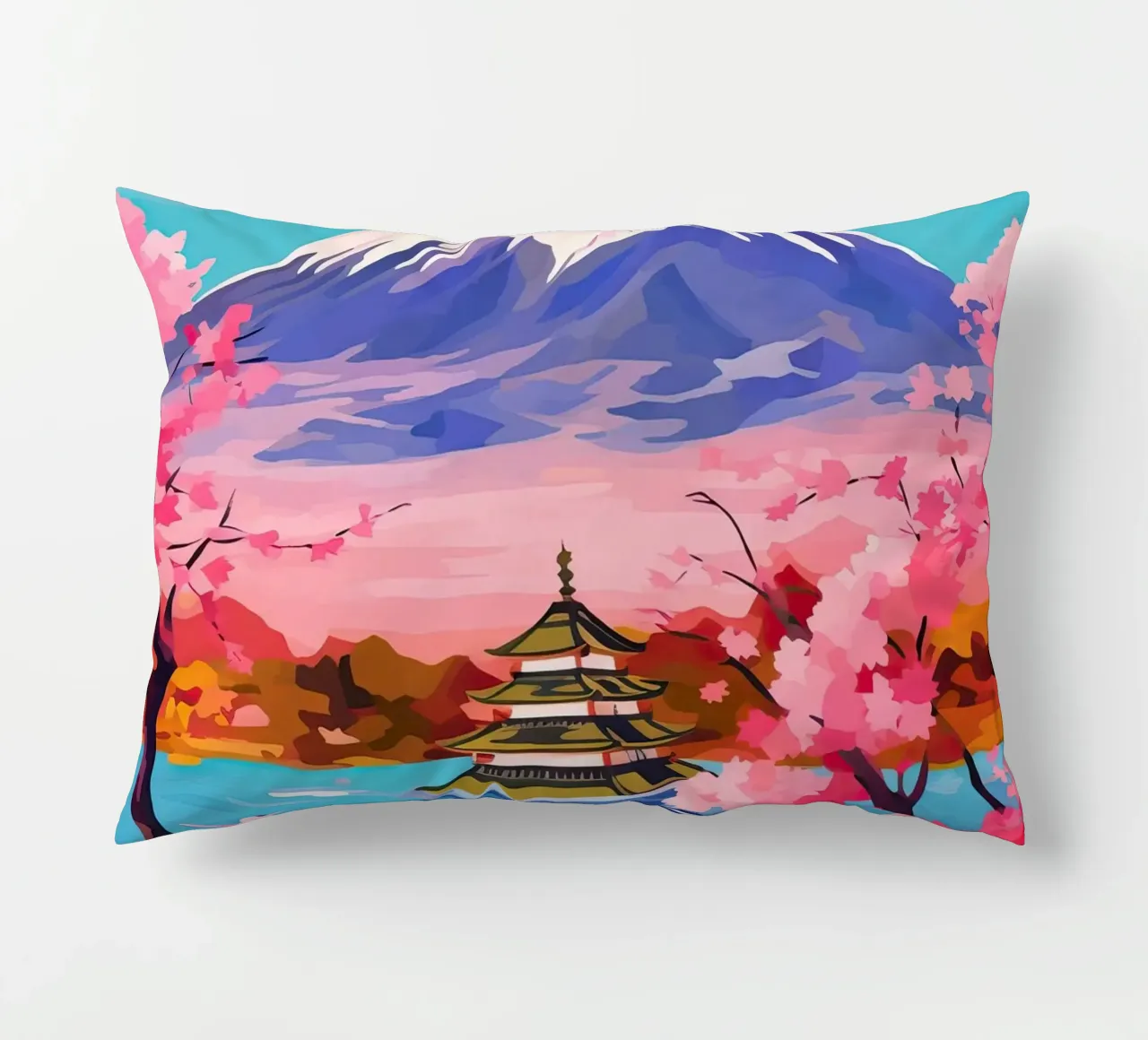 Giappone, Monte Fuji, Ciliegio in fiore, Arte di viaggio cuscino da Peaches Art Prints