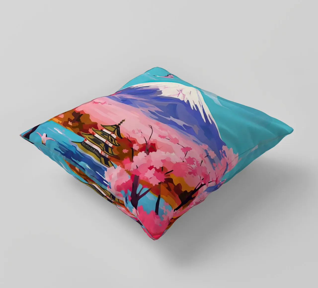 Giappone, Monte Fuji, Ciliegio in fiore, Arte di viaggio cuscino da Peaches Art Prints