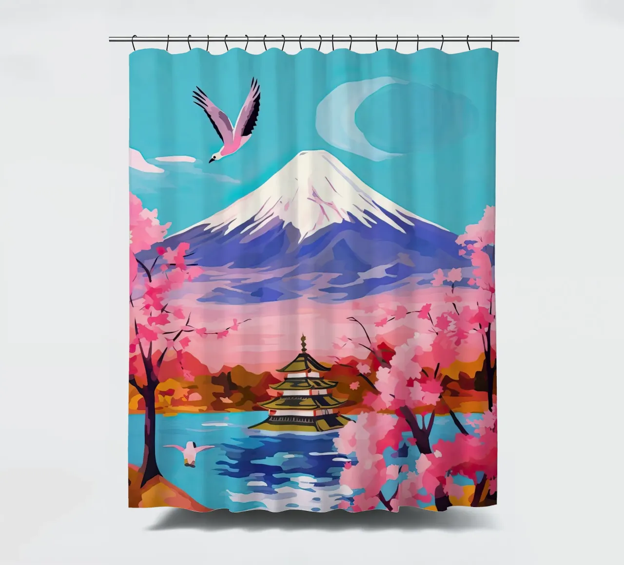 Giappone, Monte Fuji, Ciliegio in fiore, Arte di viaggio tenda da doccia da Peaches Art Prints