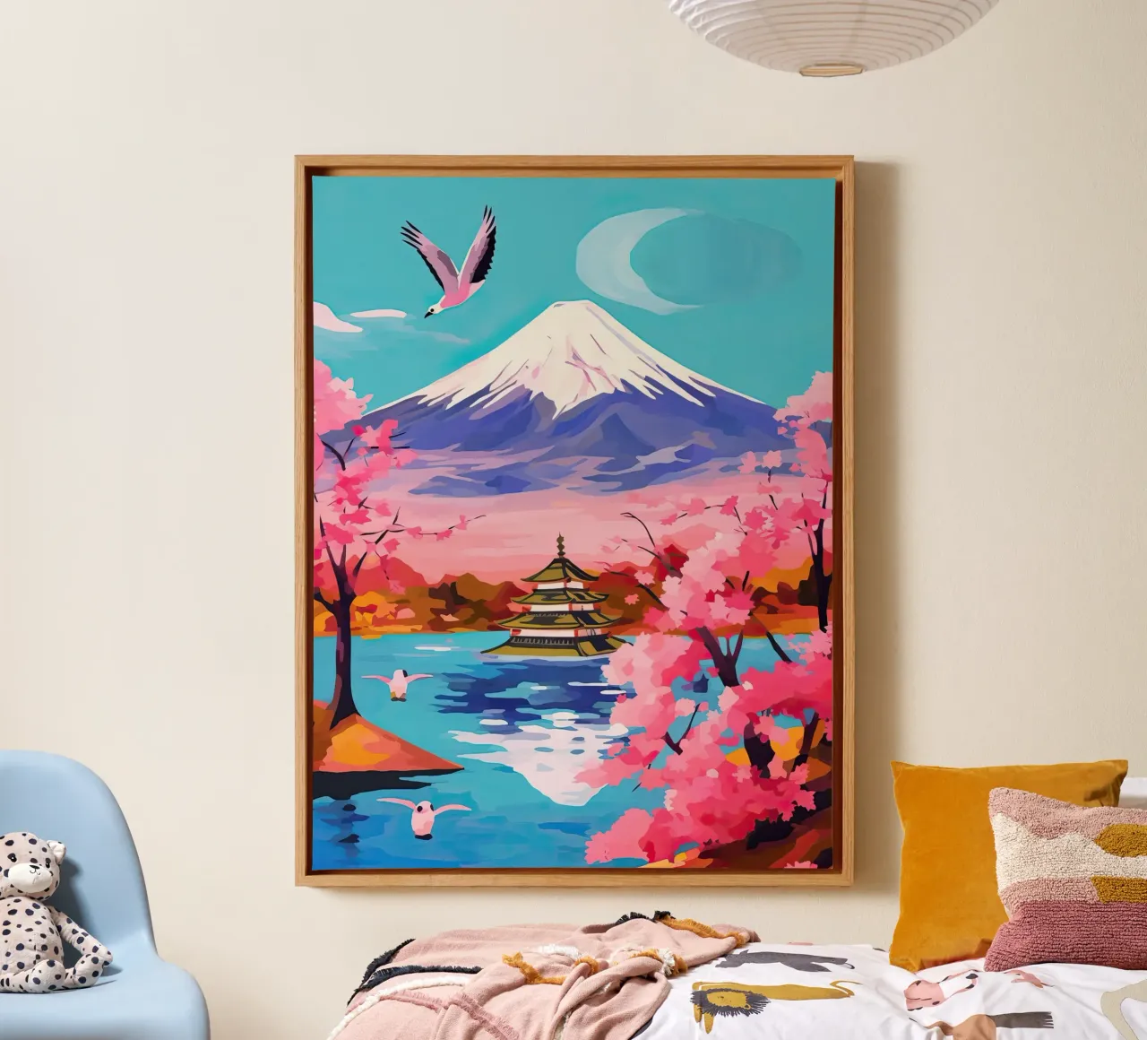 Giappone, Monte Fuji, Ciliegio in fiore, Arte di viaggio tela con Cornice a cassetta da Peaches Art Prints