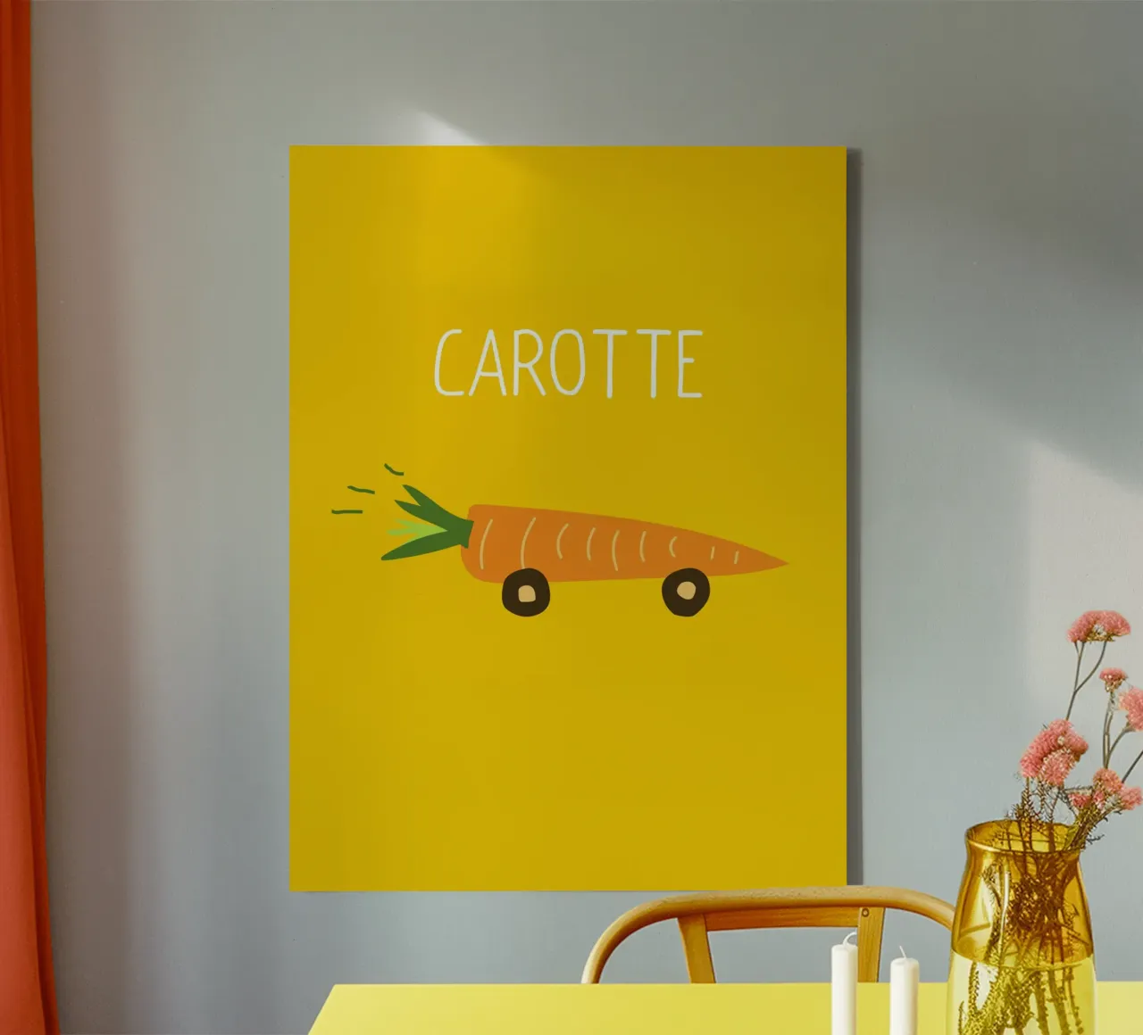 Carotte – die schnellste unter den Möhrchen canvas with Floater frame by Constanze Art Direction