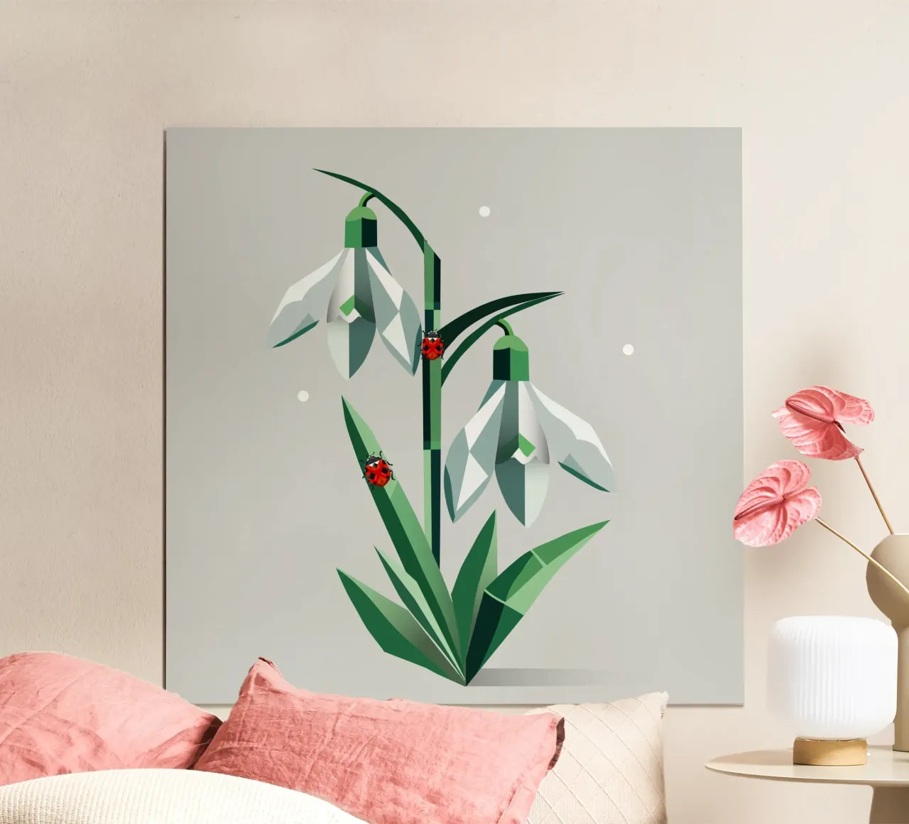 Bucaneve con coccinelle - Arte di primavera poster con telaio in legno da namosh
