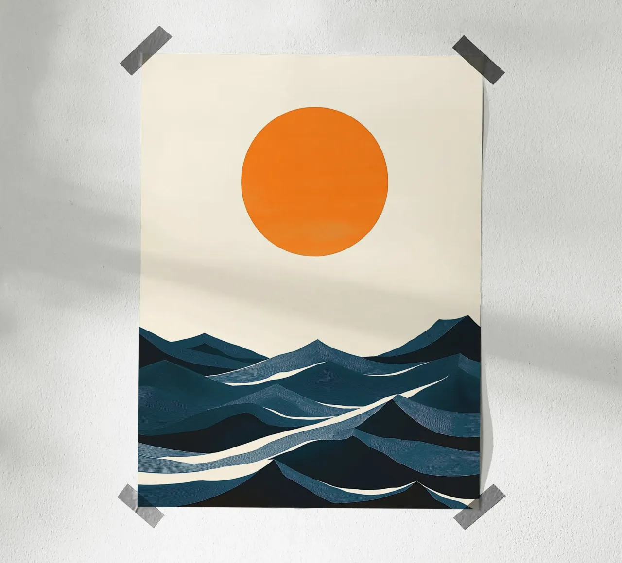 Un sole arancione su un mare agitato carta hahnemühle da DWA