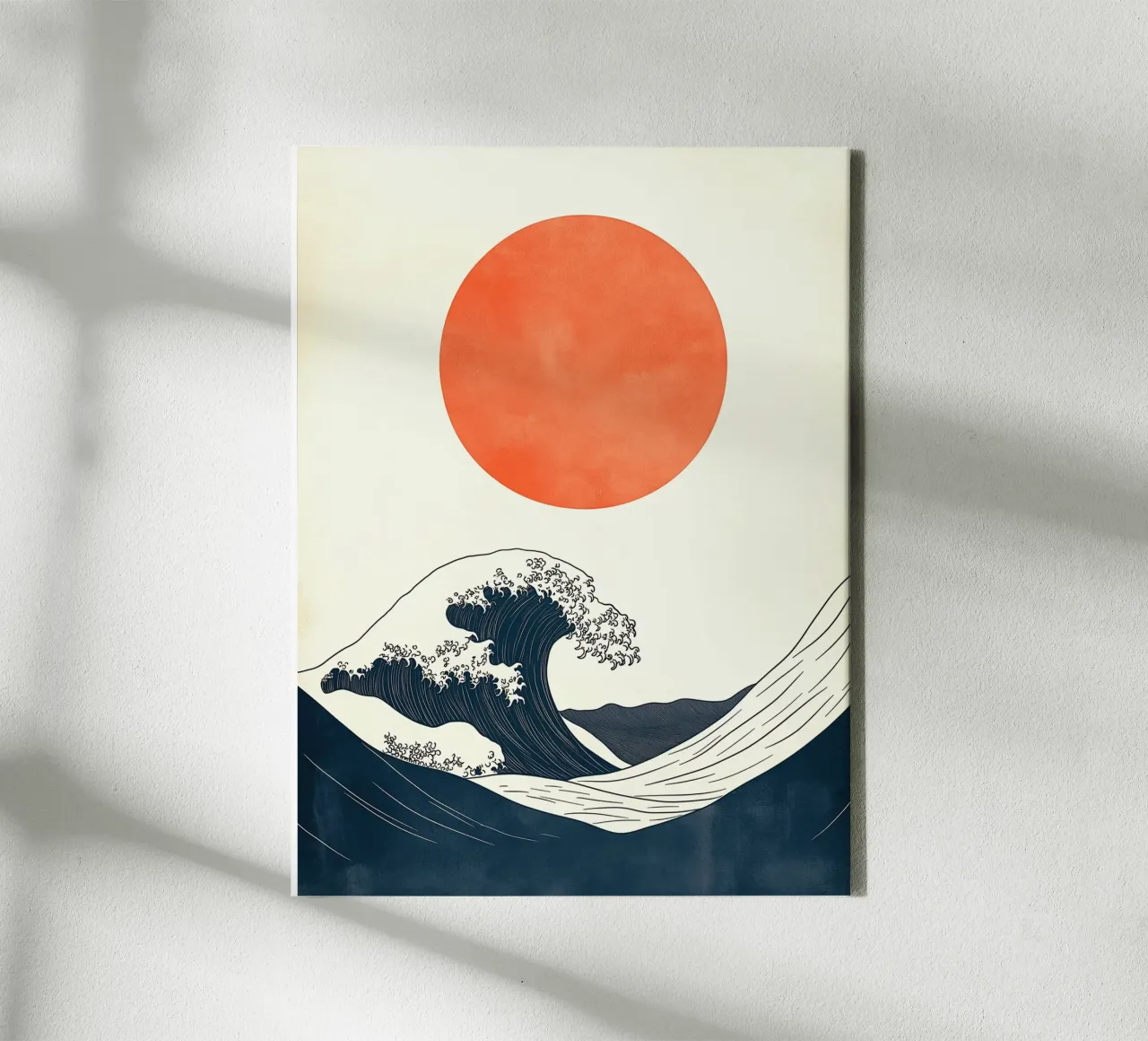 Japanese wave and red sun canvas with Floater frame by DWA