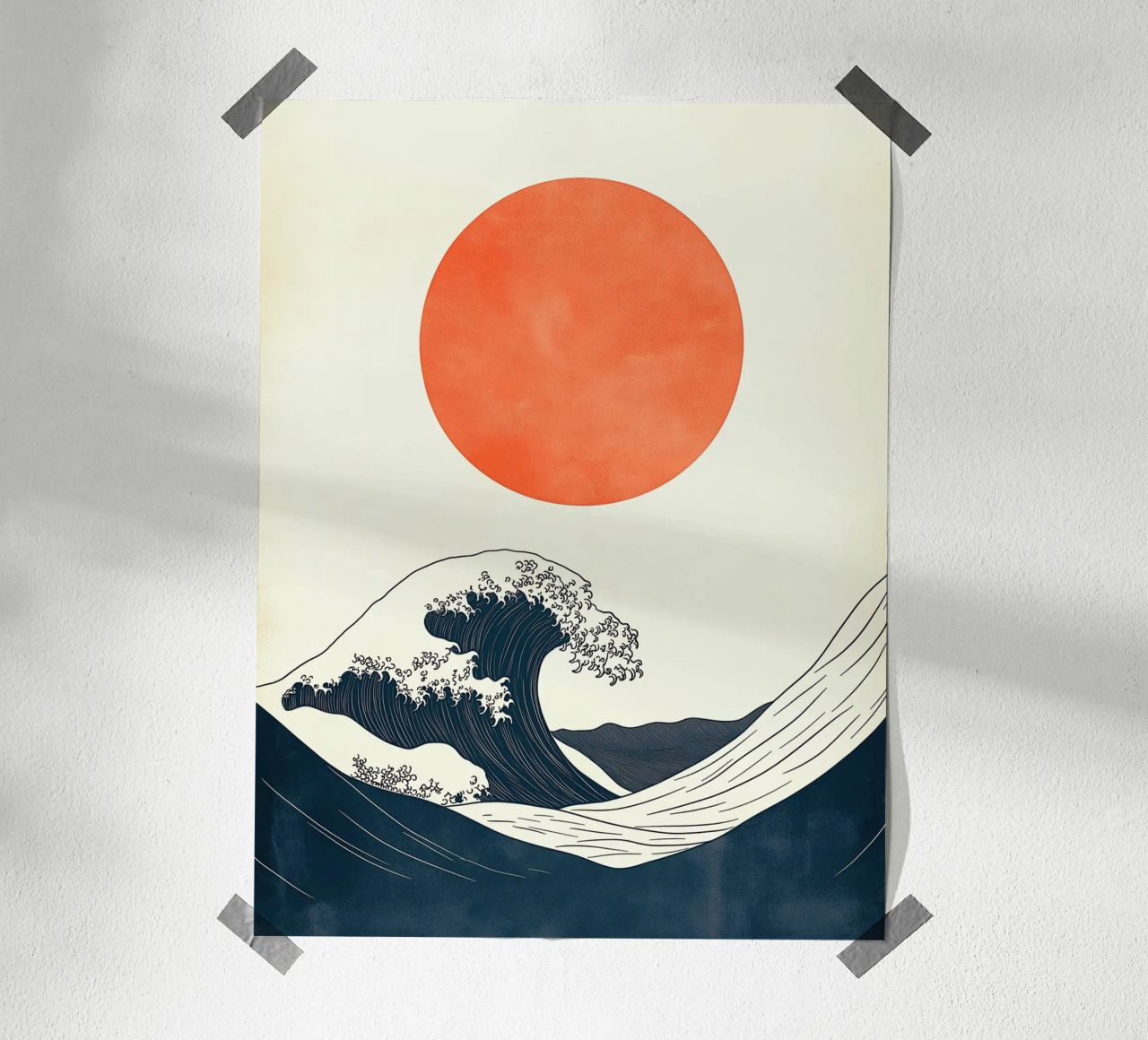 Ola japonesa y sol rojo poster de DWA