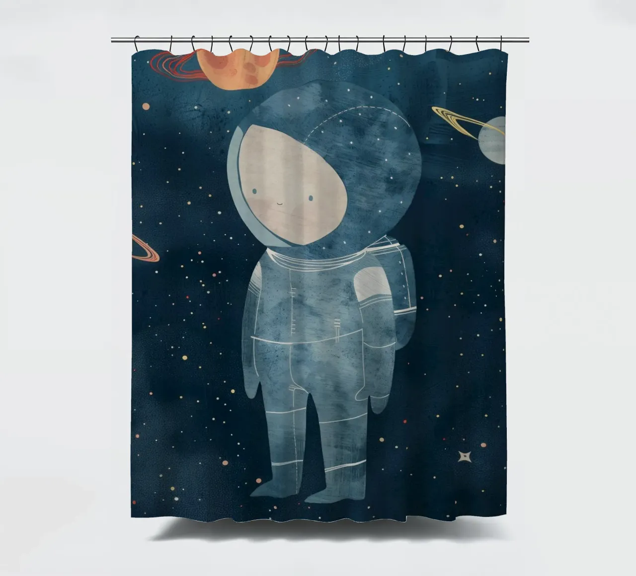 Boho Nursery 15 Astronaut Boy shower curtain by Boho Print Collection