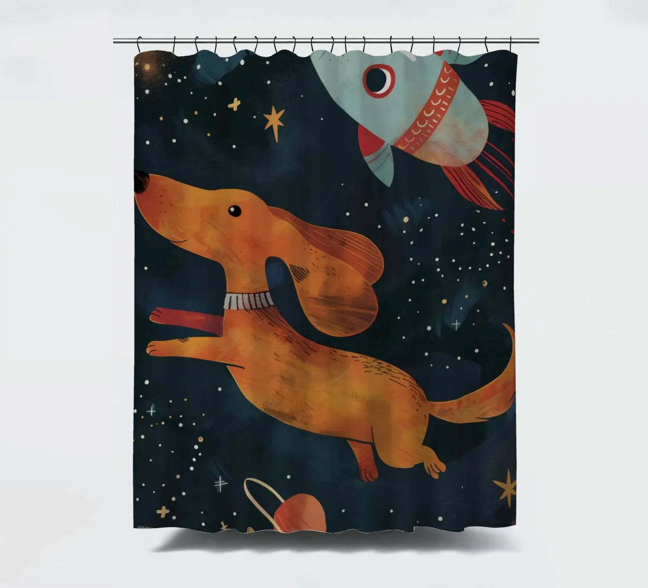 Boho Nursery 15 Space Dog Duschvorhang von Boho Print Collection