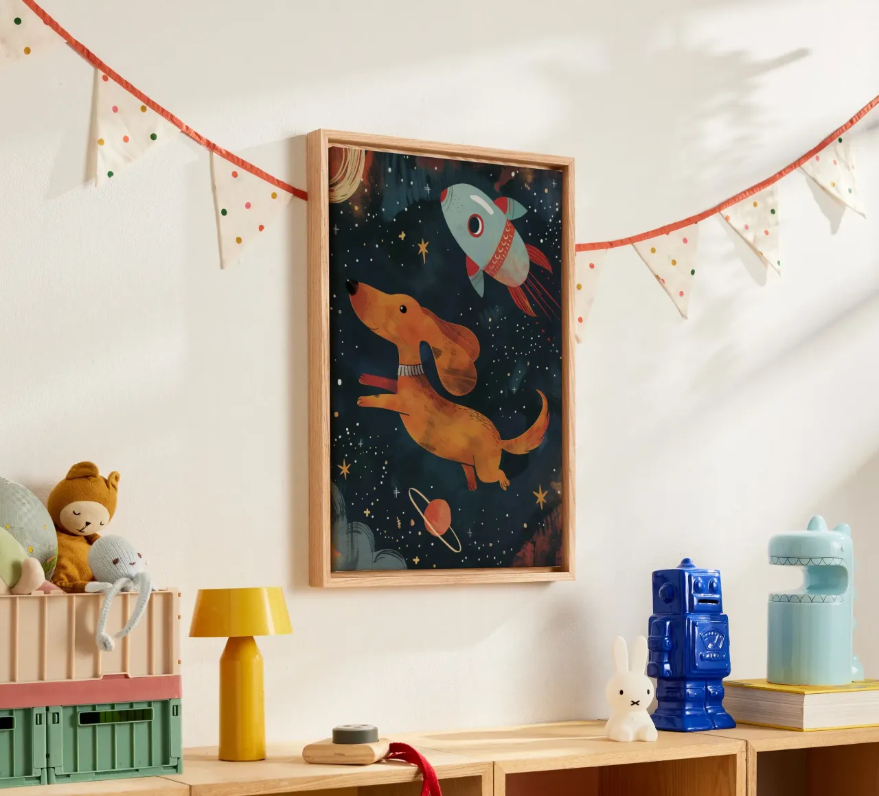 Boho Nursery 15 Space Dog Leinwand von Boho Print Collection