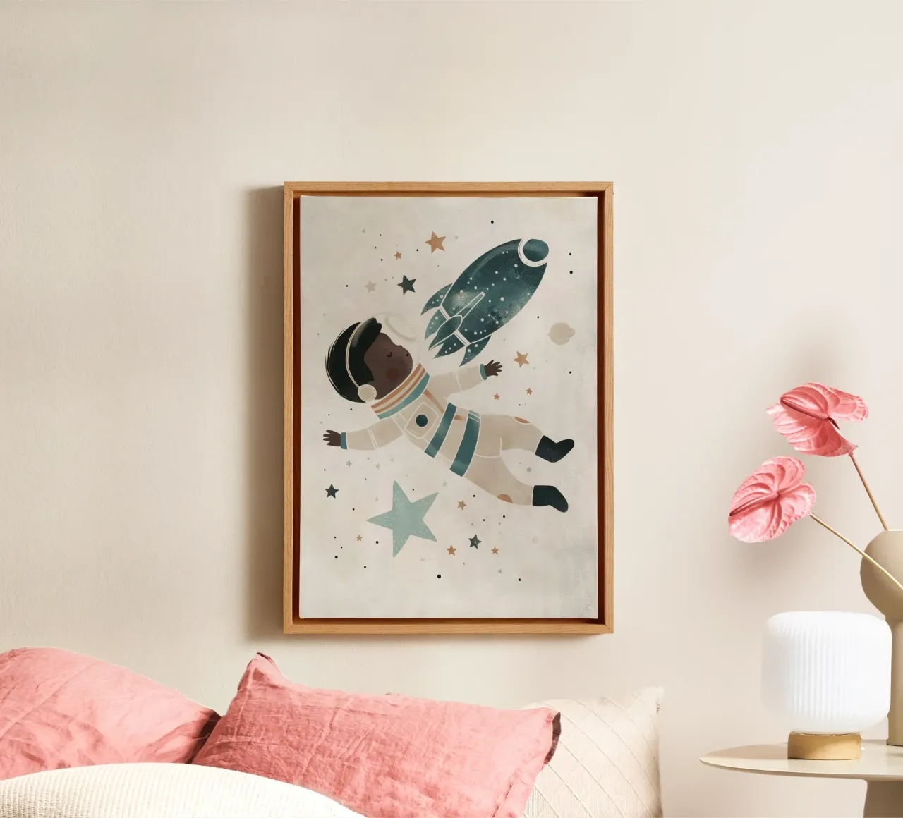 Boho Nursery 17 Astronaut tela con Cornice a cassetta da Boho Print Collection