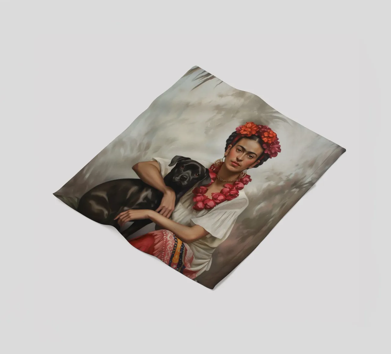 Frida botanica con cane coperta in pile da Carinaprint