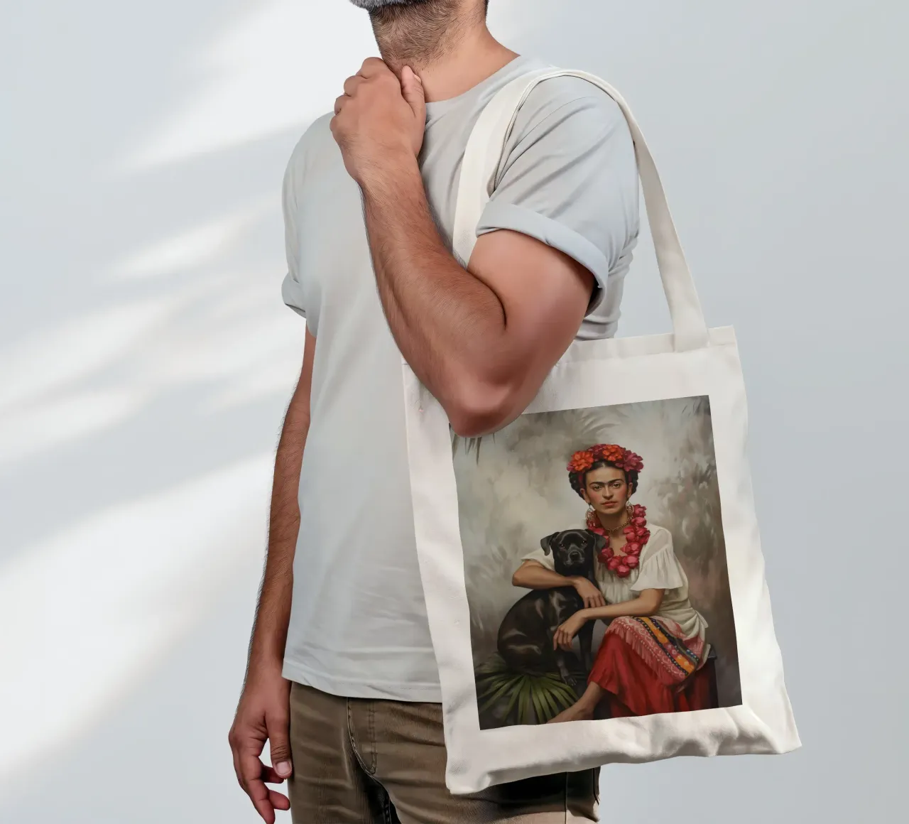 Botanical Frida with dog tote bag by Carinaprint