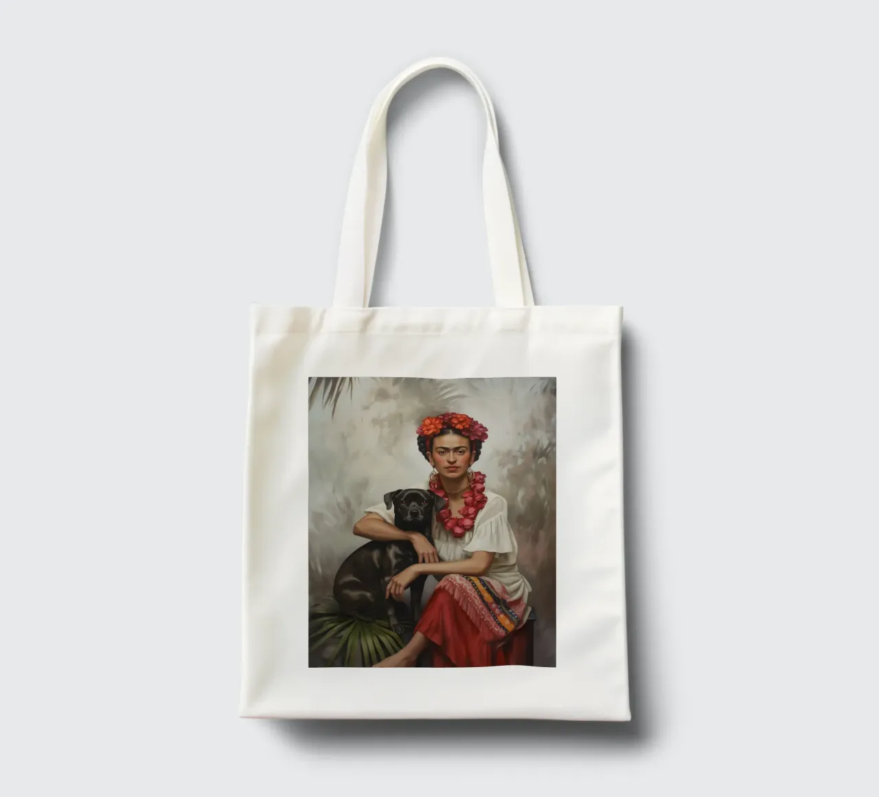 Botanical Frida with dog tote bag by Carinaprint
