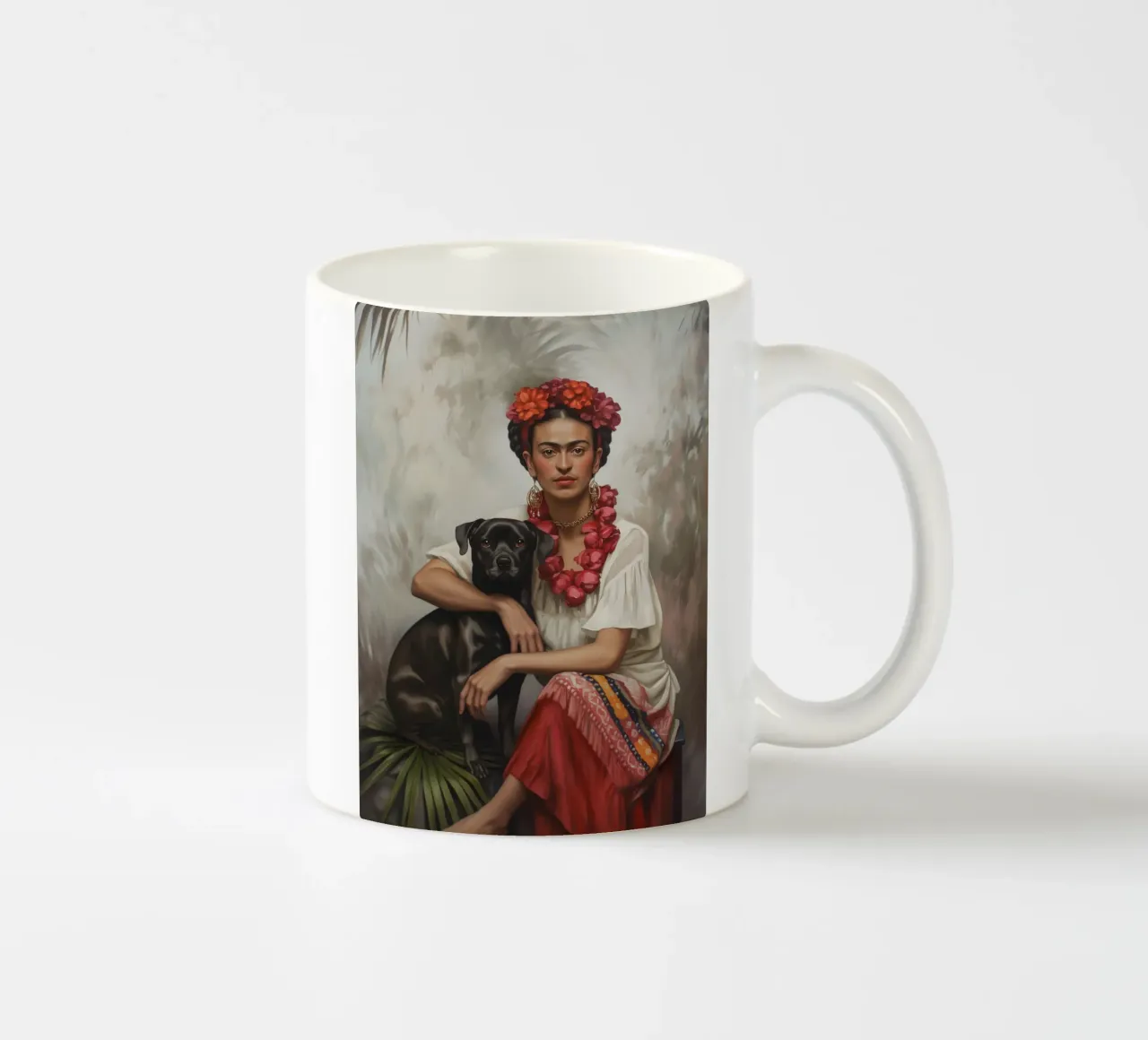 Frida botanica con cane tazza in ceramica da Carinaprint