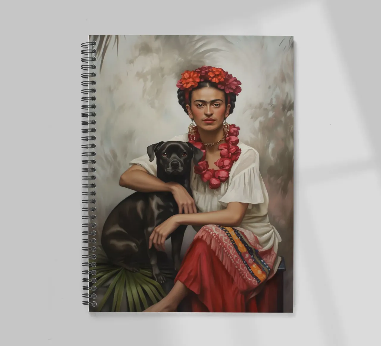 Botanical Frida with dog spiral notebook by Carinaprint
