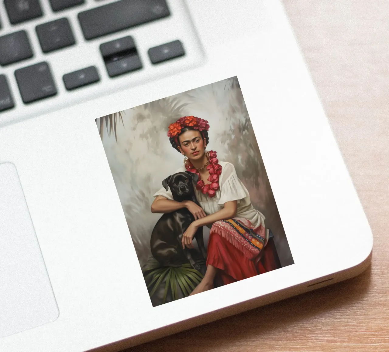 Botanical Frida with dog sticker by Carinaprint