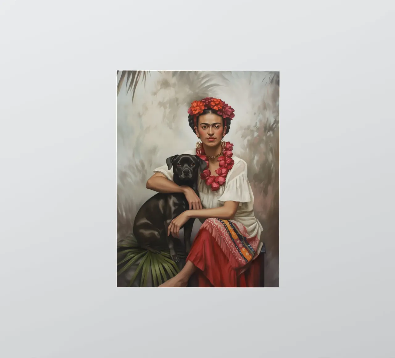 Botanical Frida with dog sticker by Carinaprint