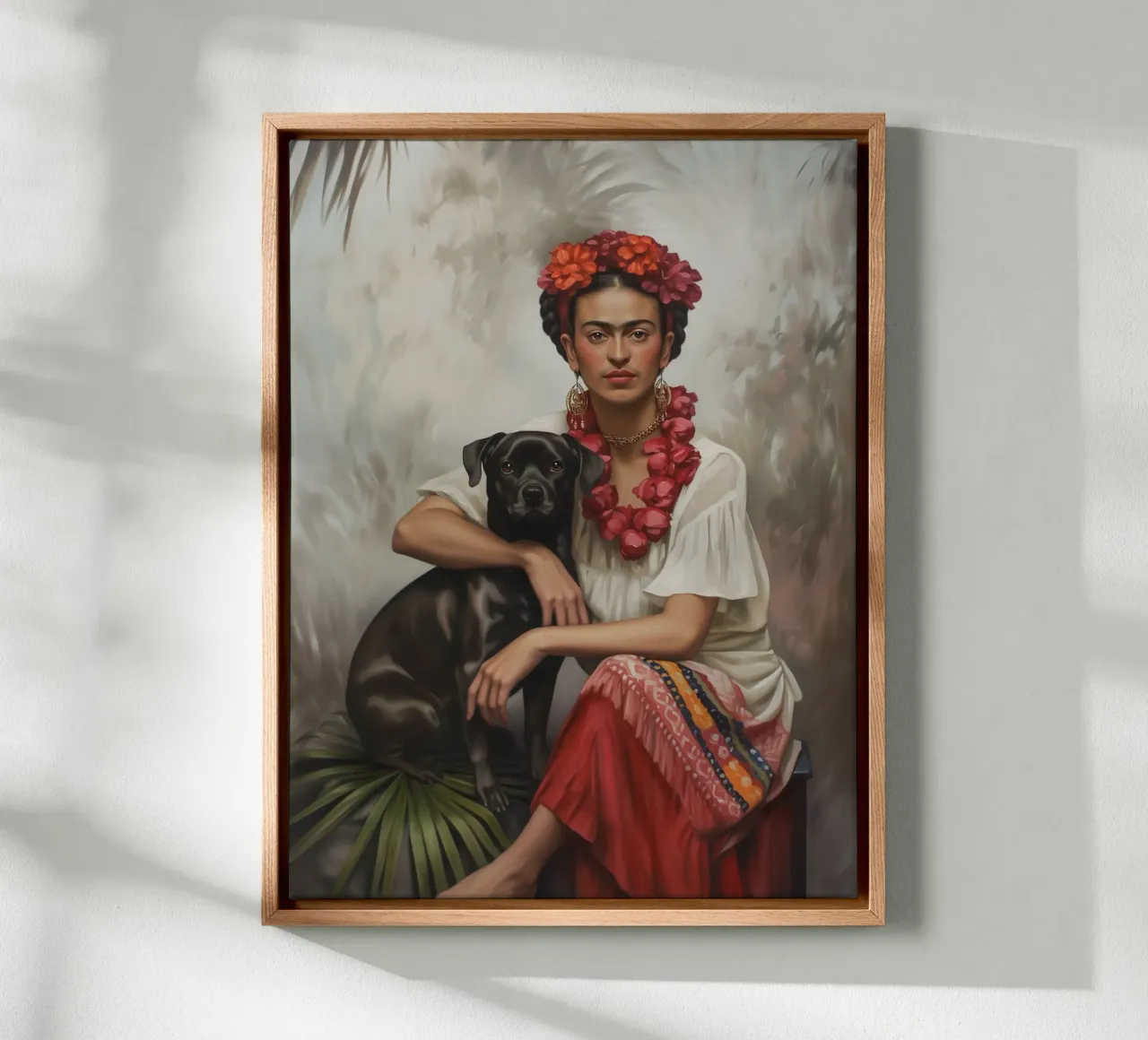Botanical Frida with dog canvas by Carinaprint