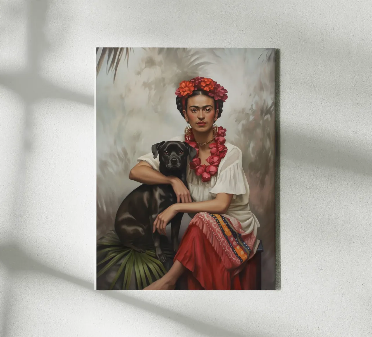 Botanical Frida with dog canvas by Carinaprint