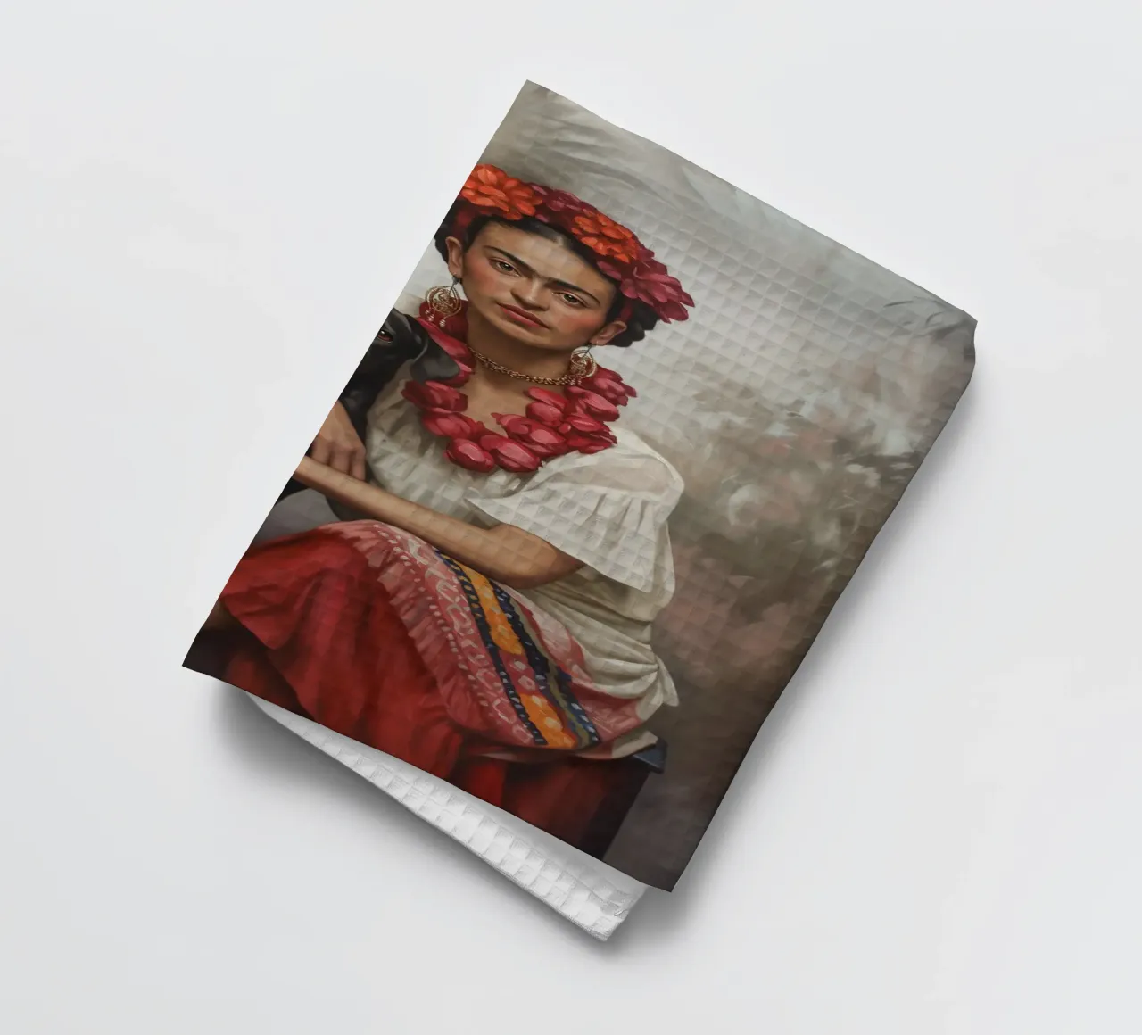 Frida botanica con cane canovaccio da cucina da Carinaprint