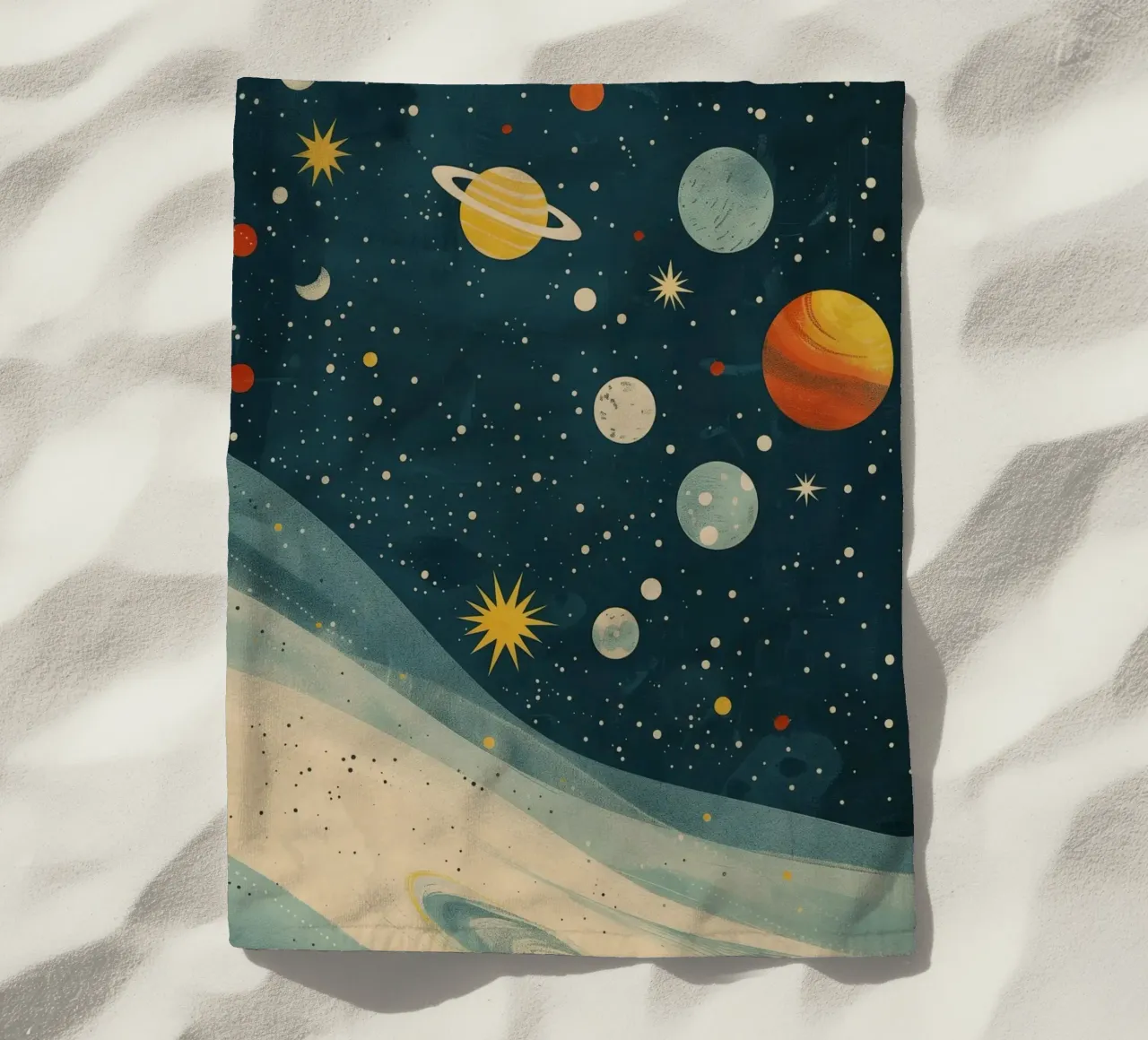 Boho Nursery 17 Planets beach towel by Boho Print Collection