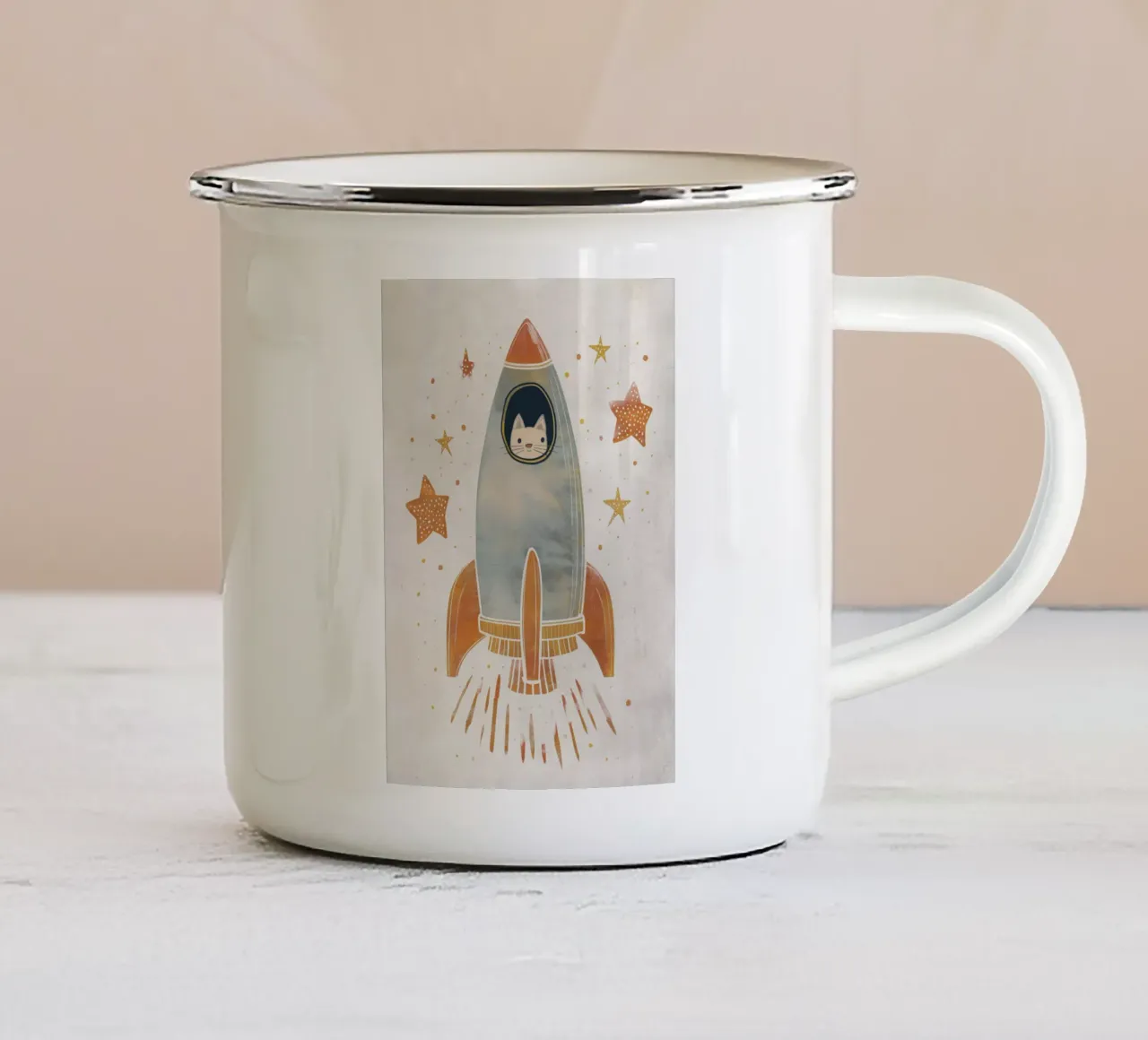 Boho Nursery 18 Space Cat tazza in smalto da Boho Print Collection