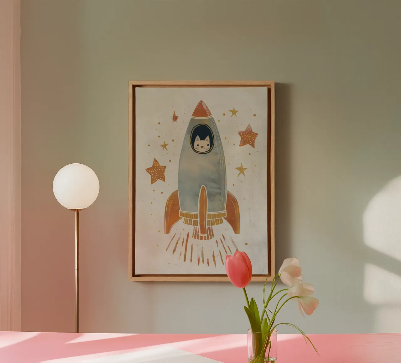 Boho Nursery 18 Space Cat tela con Cornice a cassetta da Boho Print Collection