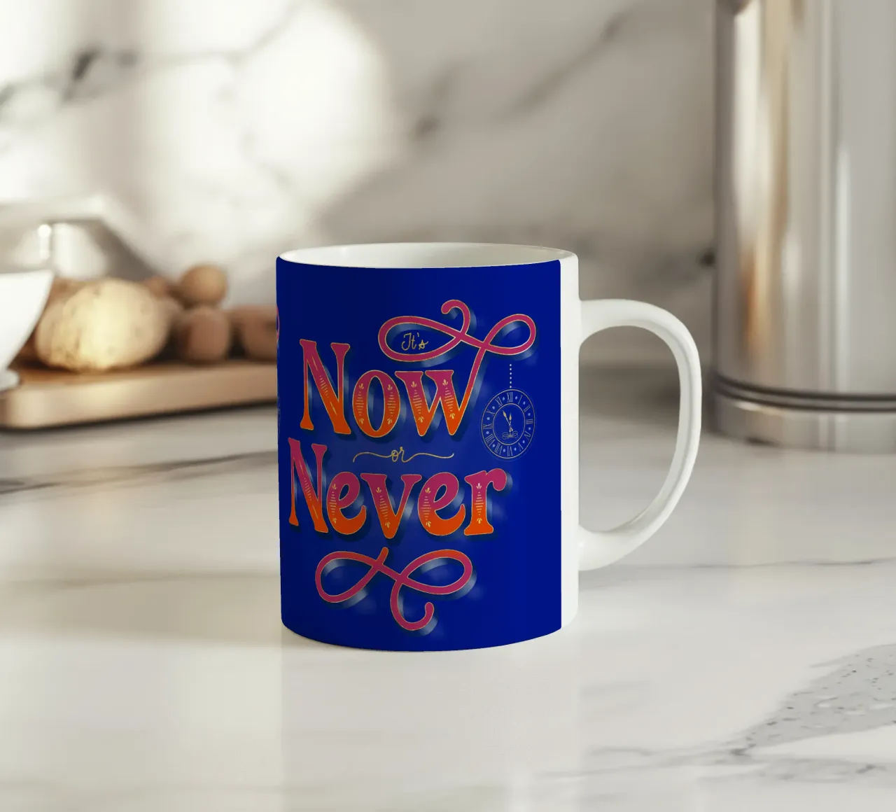 Ora o mai più. Letteratura a mano. Motivationsspruch. Fan di Typo tazza in ceramica da CalliLetters