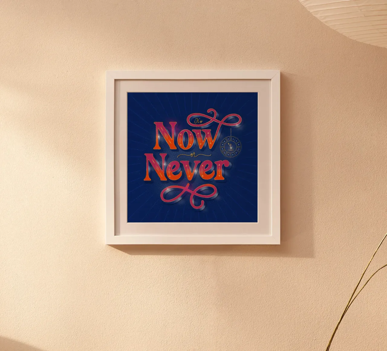 Ora o mai più. Letteratura a mano. Motivationsspruch. Fan di Typo poster con telaio in legno da CalliLetters