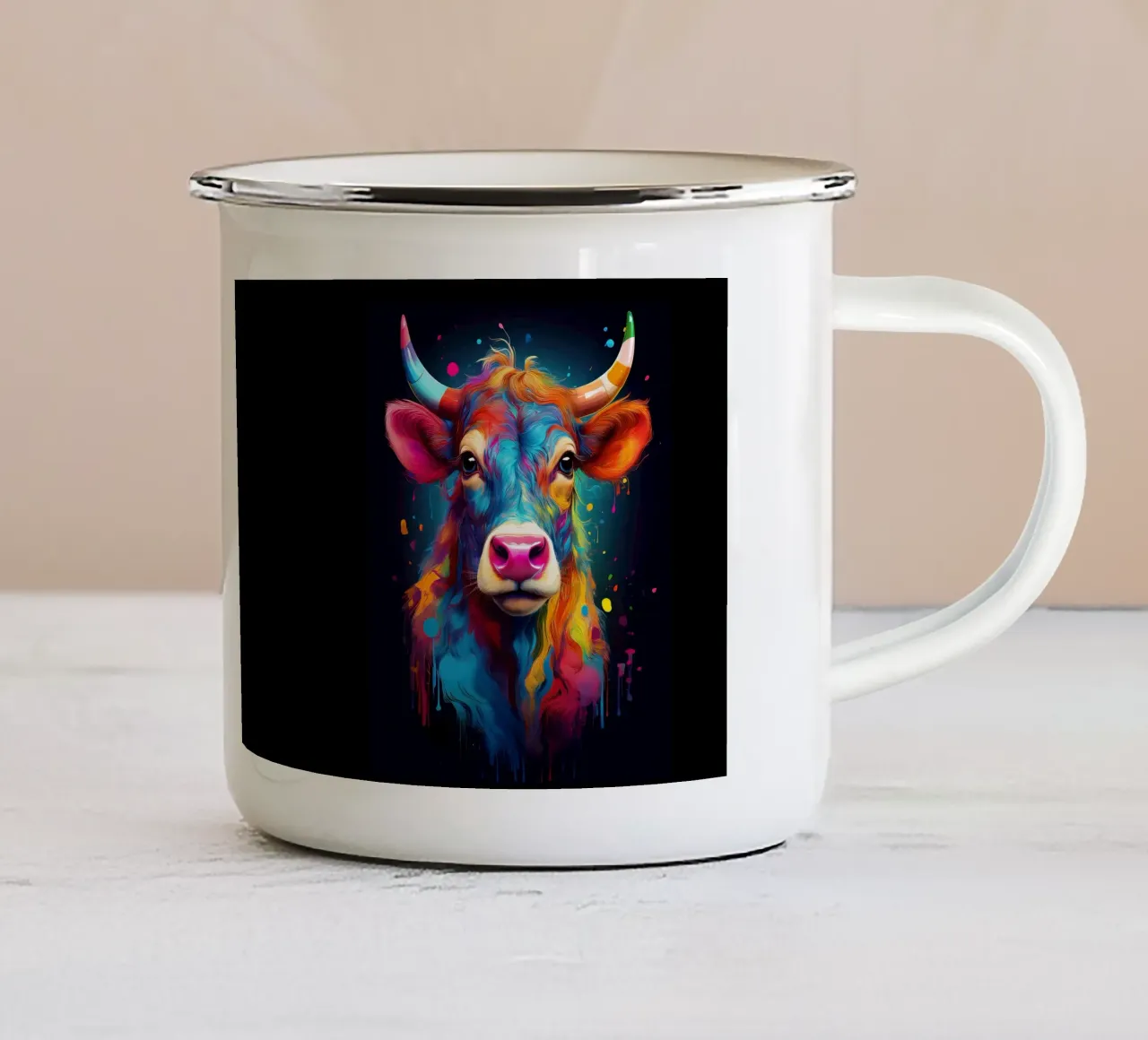 Cow taza de esmalte de Art Unleashed