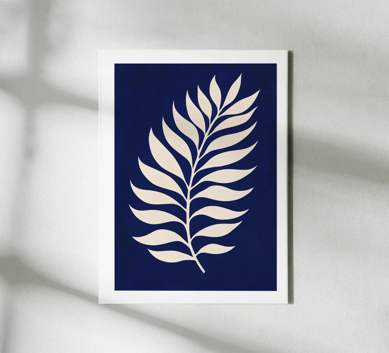 Abstract leaf on blue background canvas with Floater frame by DWA