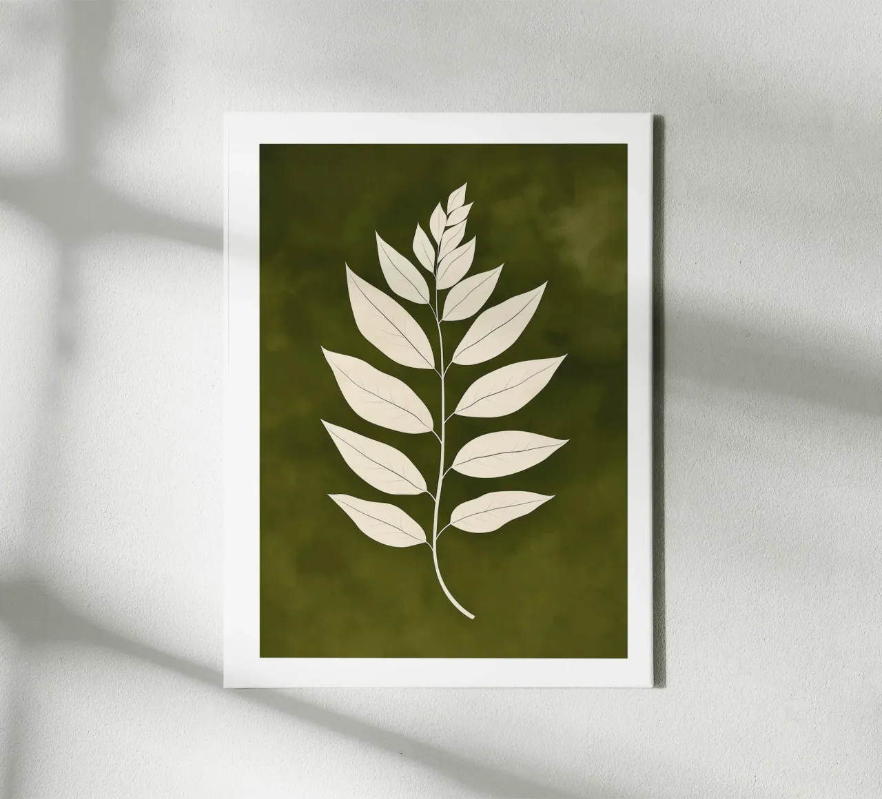Elegant leaves on a green background canvas with Floater frame by DWA