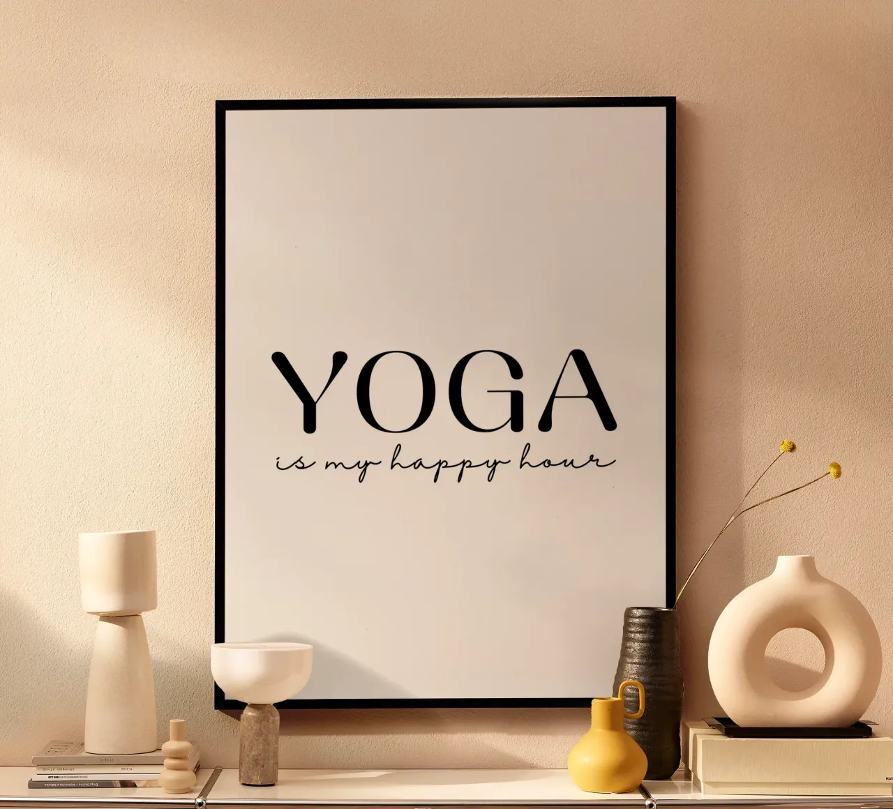 Lo YOGA è il mio happy hour poster con telaio in legno da ArtDesign by KBK