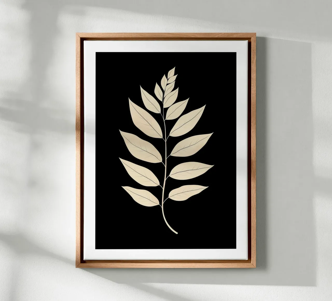 Elegant blad op zwarte achtergrond canvas met Baklijst van DWA