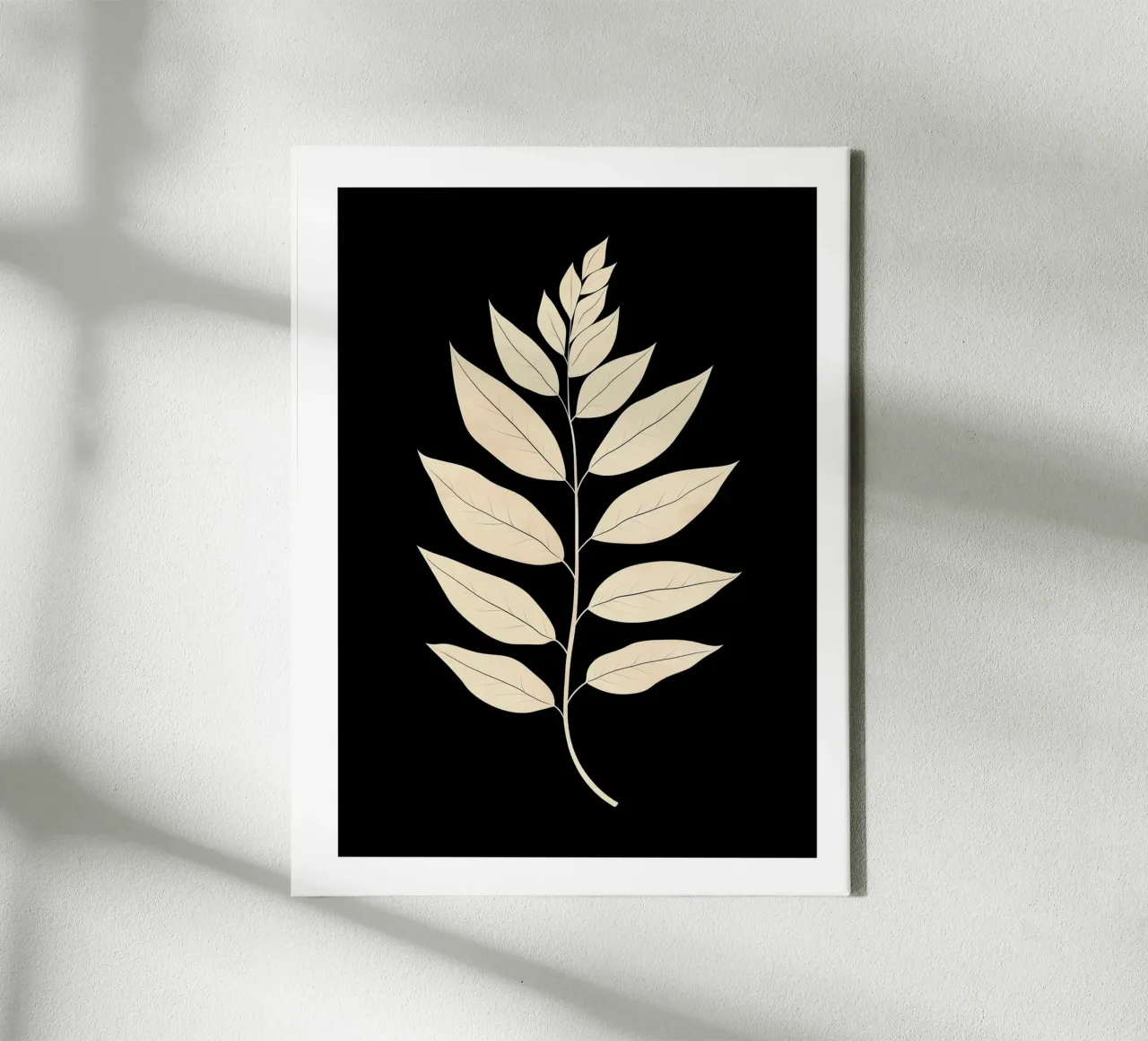 Elegant blad op zwarte achtergrond canvas met Baklijst van DWA