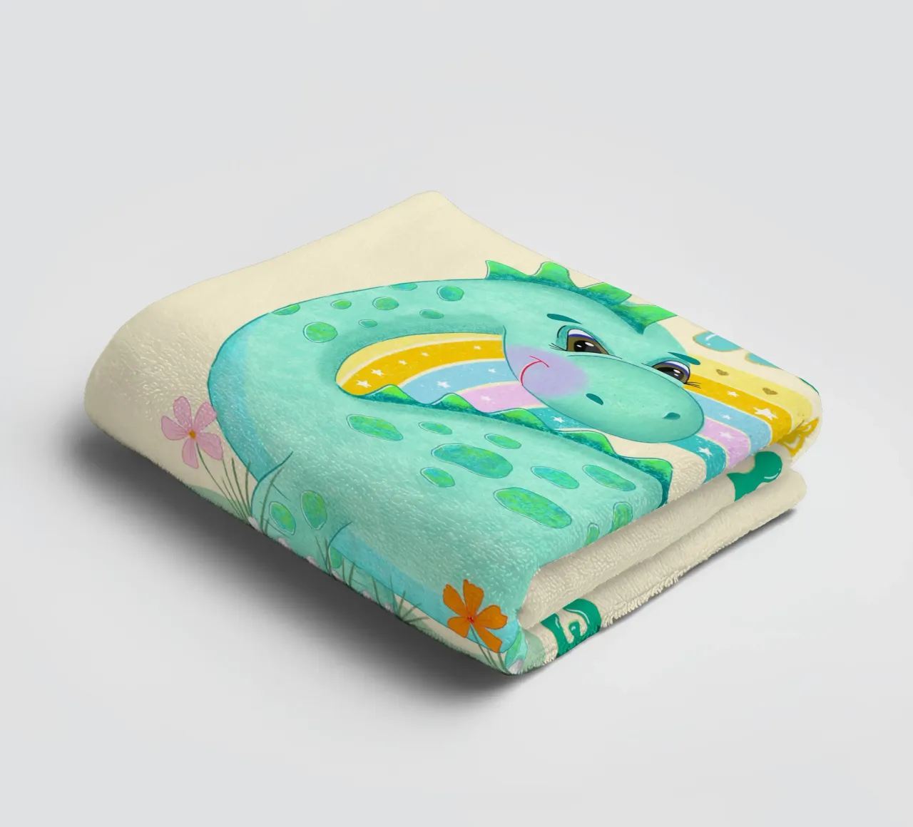 Be Cheeky, Wild and Wonderful. Süßer Dinosaurier, Regenbogen Handtuch von CalliLetters