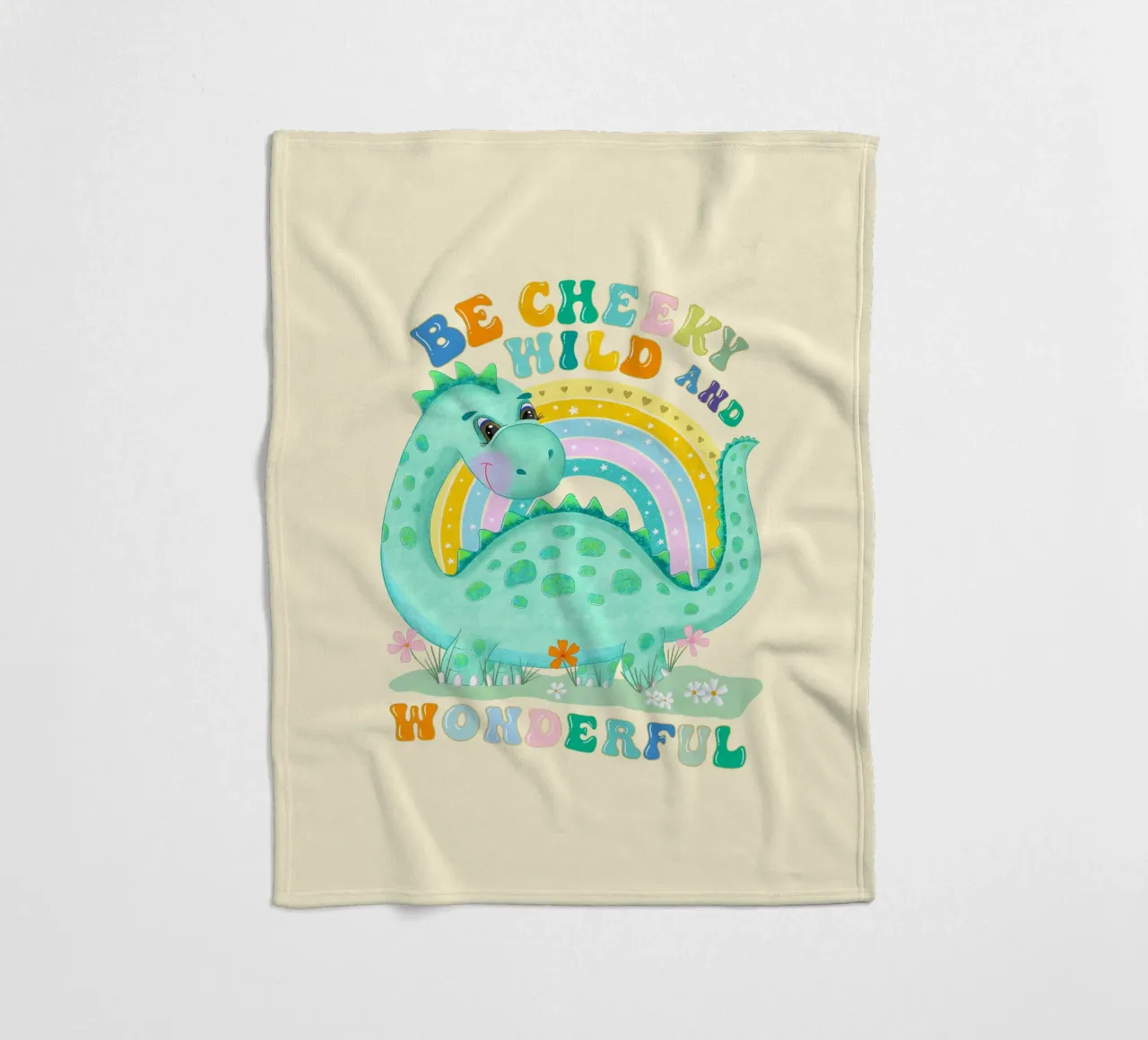 Be Cheeky, Wild and Wonderful. Süßer Dinosaurier, Regenbogen Fleecedecke von CalliLetters