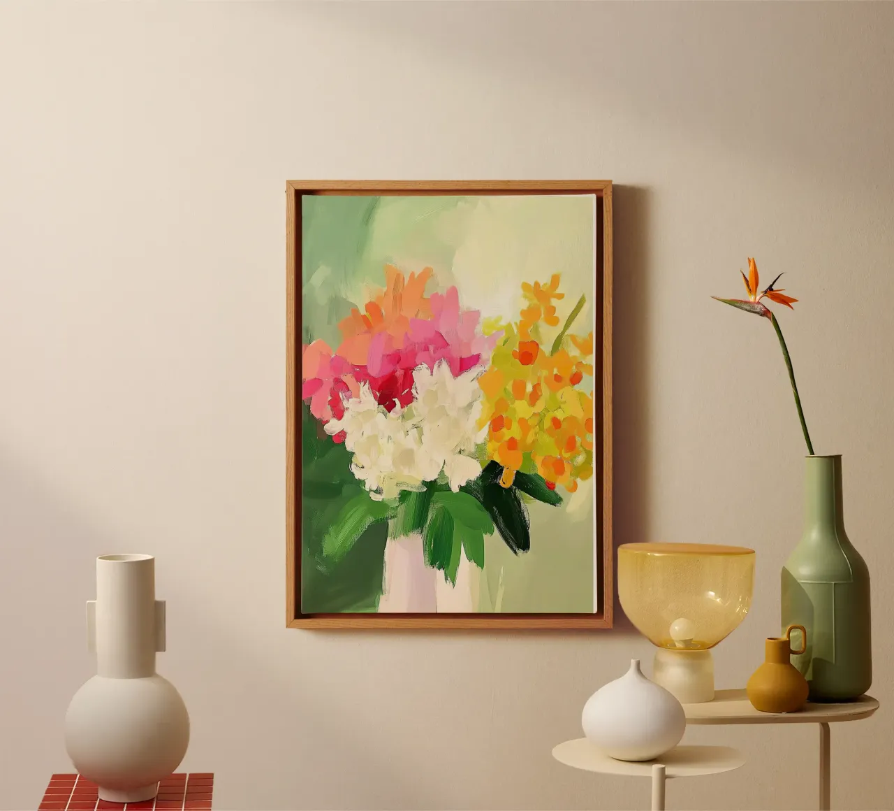 Abstracte groene bloem kleurrijk pastel canvas met Baklijst van Euphoria Theresa