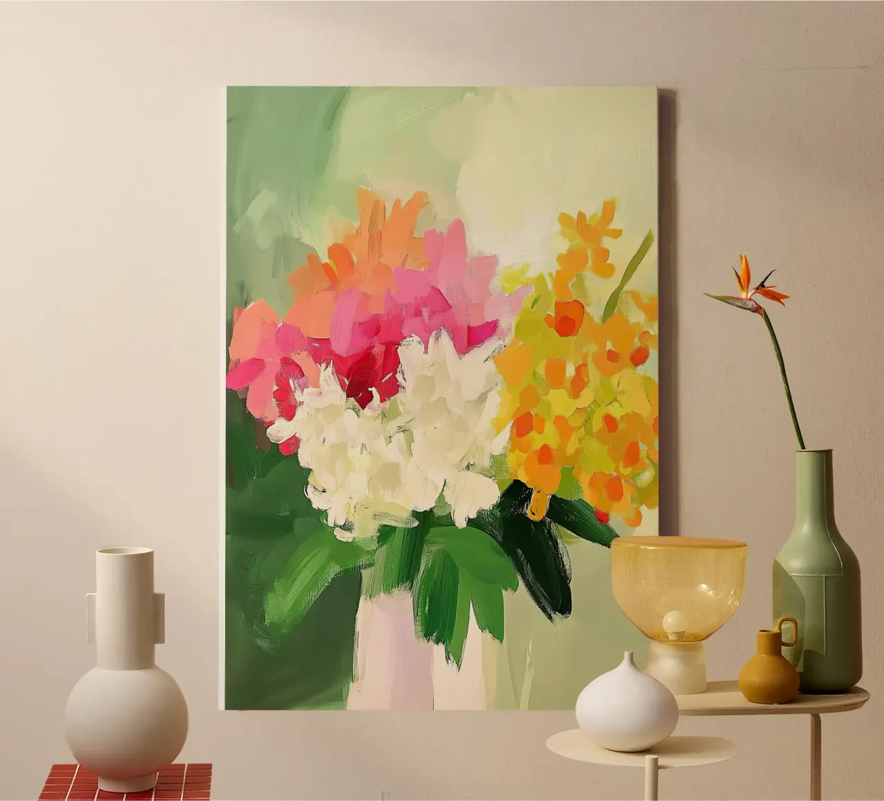 Abstracte groene bloem kleurrijk pastel canvas met Baklijst van Euphoria Theresa