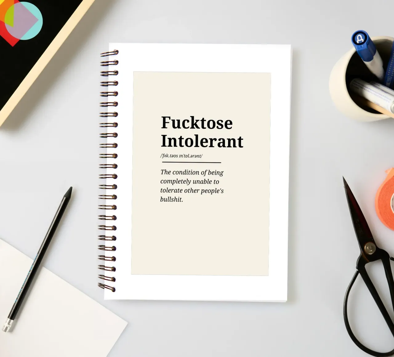 Fucktose Intolerant #1 - Typography print spiral notebook by Hightown Words